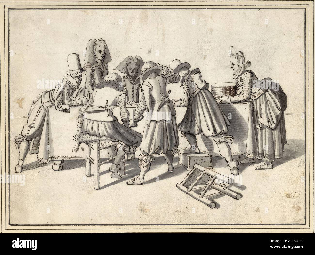 Carte da gioco party, Esaias van de Velde (Amsterdam 1587 - 1630 l'Aia), disegno, penna marrone-nero, pennello grigio, lavaggio grigio, 13,7 x 18,8 cm, r. e Duca Alberto di Sassonia-Teschen, cartone: 'E. v. Velde, Benesch' - 'Sì /ABR'. - Cahier (sotto H 9a-10): "Il 2 aprile 1910 a E. v.d. Transfer Velde. Rott Foto Stock