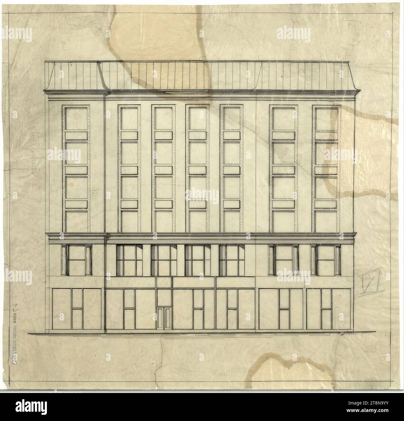 House on Michaelerplatz (Goldman & Salatsch business premises, Looshaus), Vienna I., Michaelerplatz 3, facciata Herrengassen, visualizza, 1909-1911, disegno architettonico, trasparenza, inchiostro, 401 x 412 mm Foto Stock