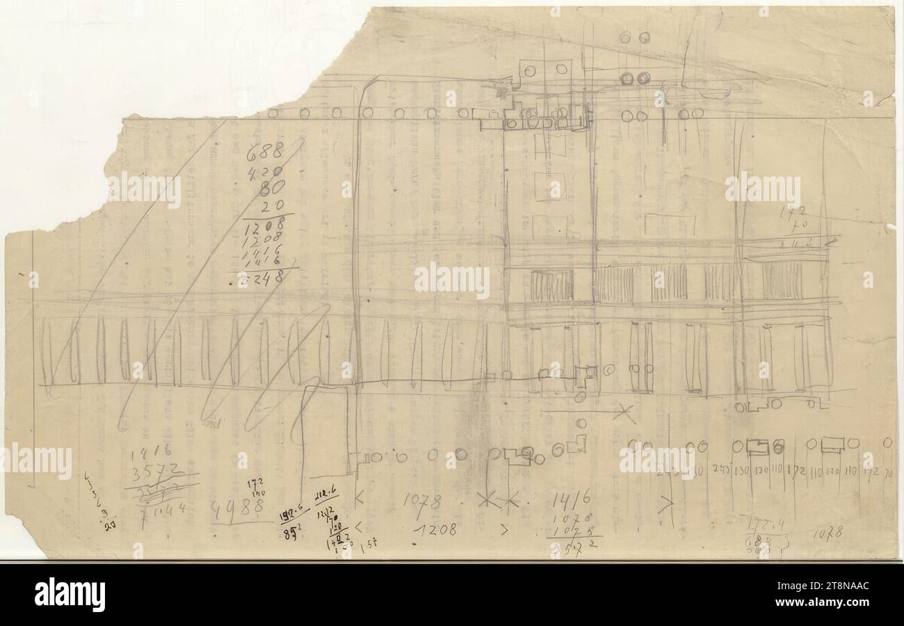 Sviluppo dei terreni orticoli, Vienna I., Parkring, posizione delle colonne, vista, piano terra, 1917, disegno architettonico, carta; matita, 211 x 340 mm Foto Stock