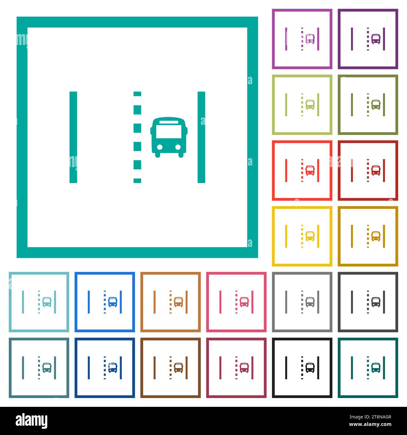 Icone di colore piatto della corsia di autobus con cornici quadranti su bianco sfondo Illustrazione Vettoriale
