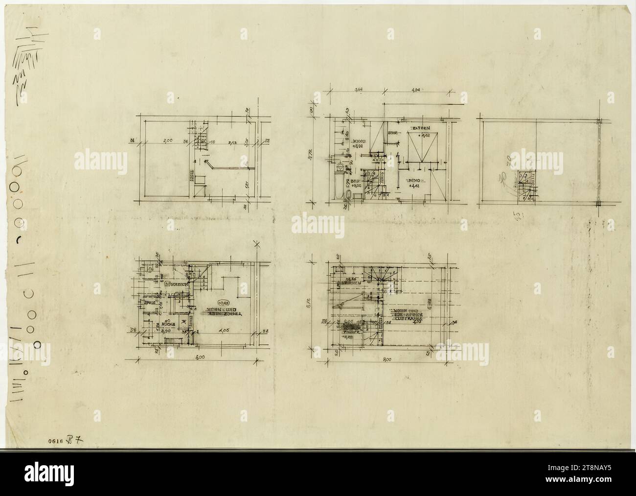 Casa unifamiliare bifamiliare (Werkbundsiedlung), Vienna XIII, Woinovichgasse 13, 15, 17, 19, planimetrie, 1931, disegno architettonico, progetto, 297 x 420 mm Foto Stock