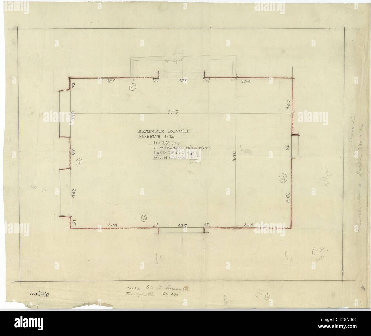 Appartamento dr Josef e Stephanie Vogel, Pilsen, Klattauerstrasse 12 (ora Strasse des 1. Mai), Repubblica Ceca, sala da pranzo, planimetria, 1929, disegno architettonico, carta da ricalco; matita, 431 x 1055 mm Foto Stock