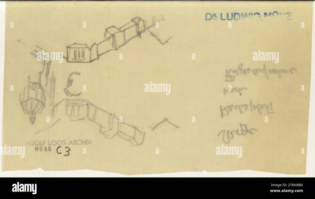 Costruzione Karlsplatz, tracciatura basata su foto aerea, disegno architettonico, carta trasparente; matita, 107 x 175 mm Foto Stock