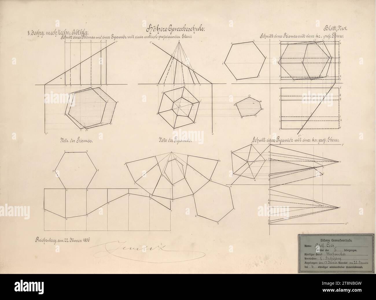 Opere dei giorni scolastici di Loos, foglio con geometria, 1886, disegno architettonico, carta da disegno; inchiostro, 380 x 518 mm Foto Stock