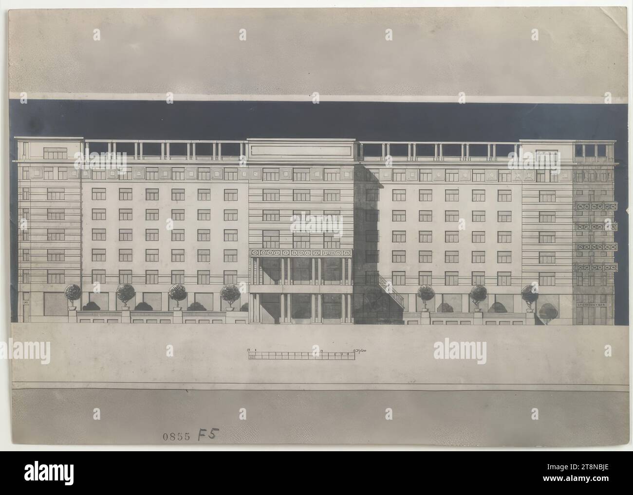 Hotel Friedrichstraße (Elisabethstraße), Vienna, foto facciata, 1909, disegno architettonico, fotografia; matita, 158x221 mm Foto Stock