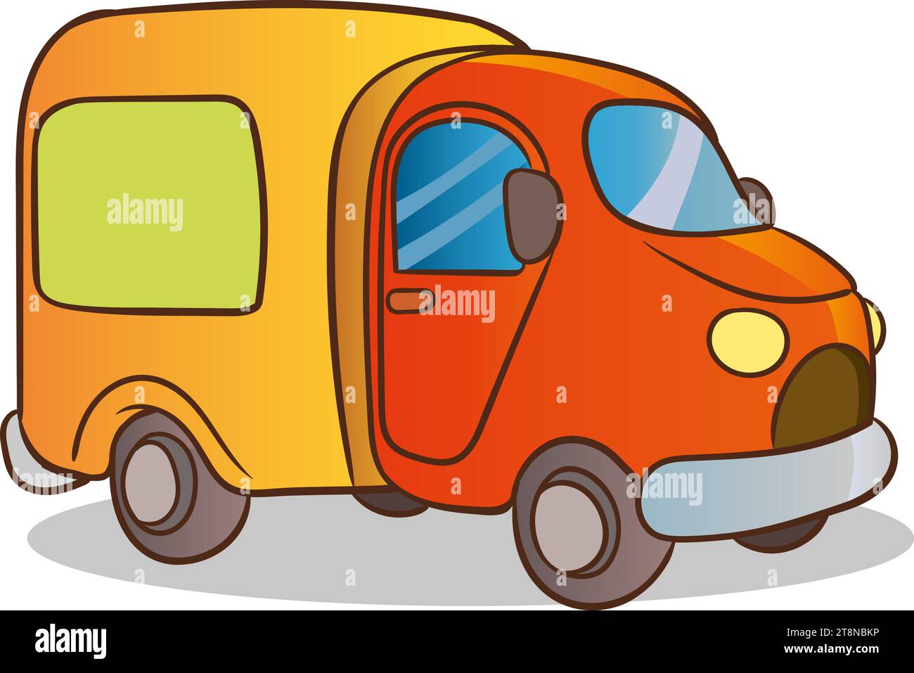 Autocarro cargo Cartoon per la consegna dei cartoni animati isolato su sfondo bianco. Illustrazione Vettoriale