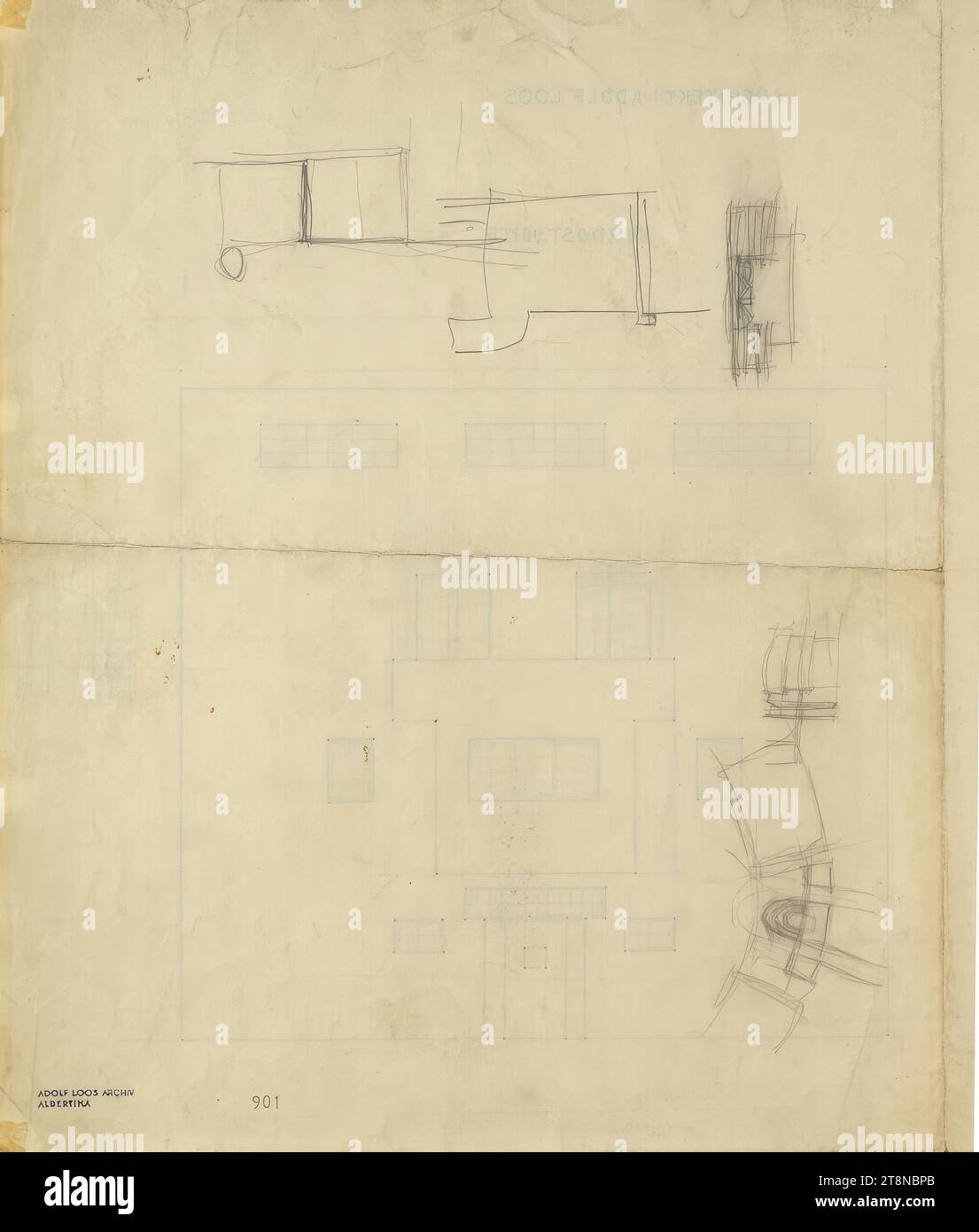 House of Hans and Anny Moller, Vienna XVIII, Starkfriedgasse 19, Pencil sketches, agosto 1927, 1927, disegno architettonico, matita, 419 x 640 mm Foto Stock