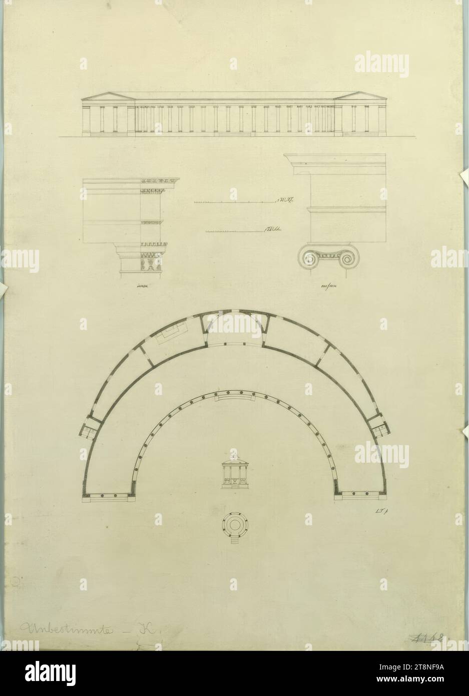 Vienna i, Volksgarten, Second Cortisches Caféhaus, piano terra, elevazione e dettagli, 1820-1823, planimetria, foglio: 37,9 x 25,7 cm Foto Stock