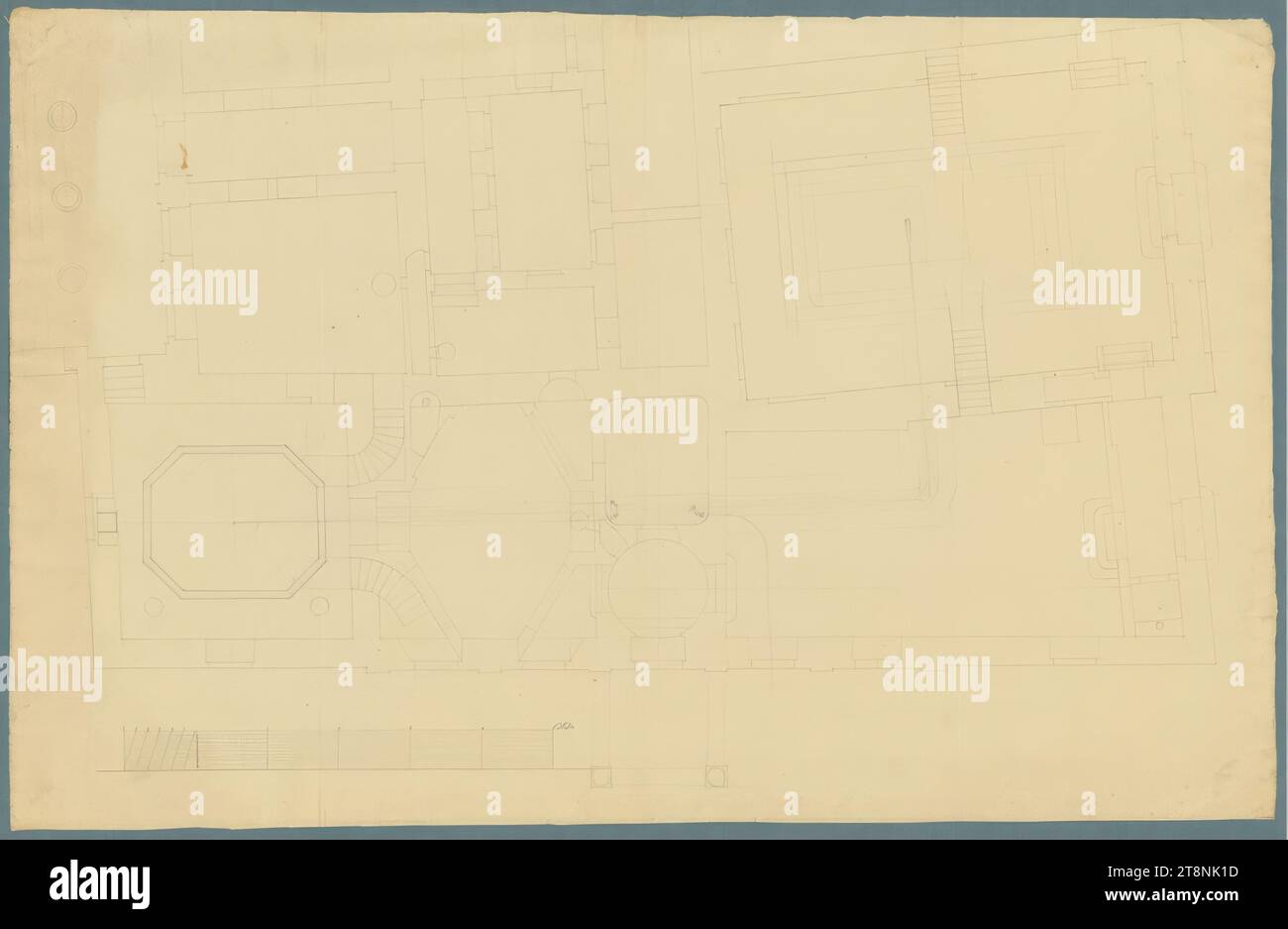Baden, Theresienbad, piano di attuazione, piano di base, intorno al 1823, planimetria, carta; disegno a penna; linee di costruzione a matita, penna in grigio e nero, verso: matita, 43,4 x 66,9 cm Foto Stock