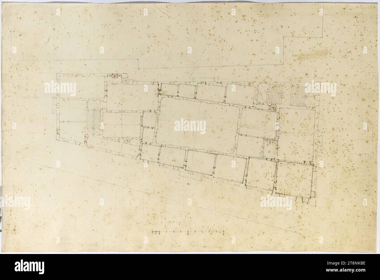 Roma, Palazzo Carpegna, progetto con cortile rettangolare a pilastri, planimetria con planimetria complessiva del piano nobile, disegno architettonico, carta, peso medio; disegno in grafite; costruzione, disegno e scala in grafite, 26,9 x 40,5 cm Foto Stock