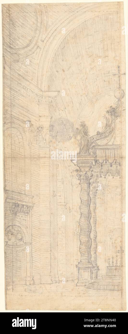 Roma, San Pietro in Vaticano, interno con baldacchino dell'altare maggiore, 1631, disegno architettonico, carta, fine; disegno in grafite; disegno in grafite, 23,6 cm x 9,5 cm Foto Stock