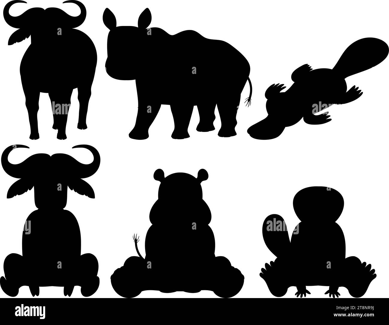 Una collezione di illustrazioni di cartoni animati vettoriali con sagome di animali selvatici Illustrazione Vettoriale