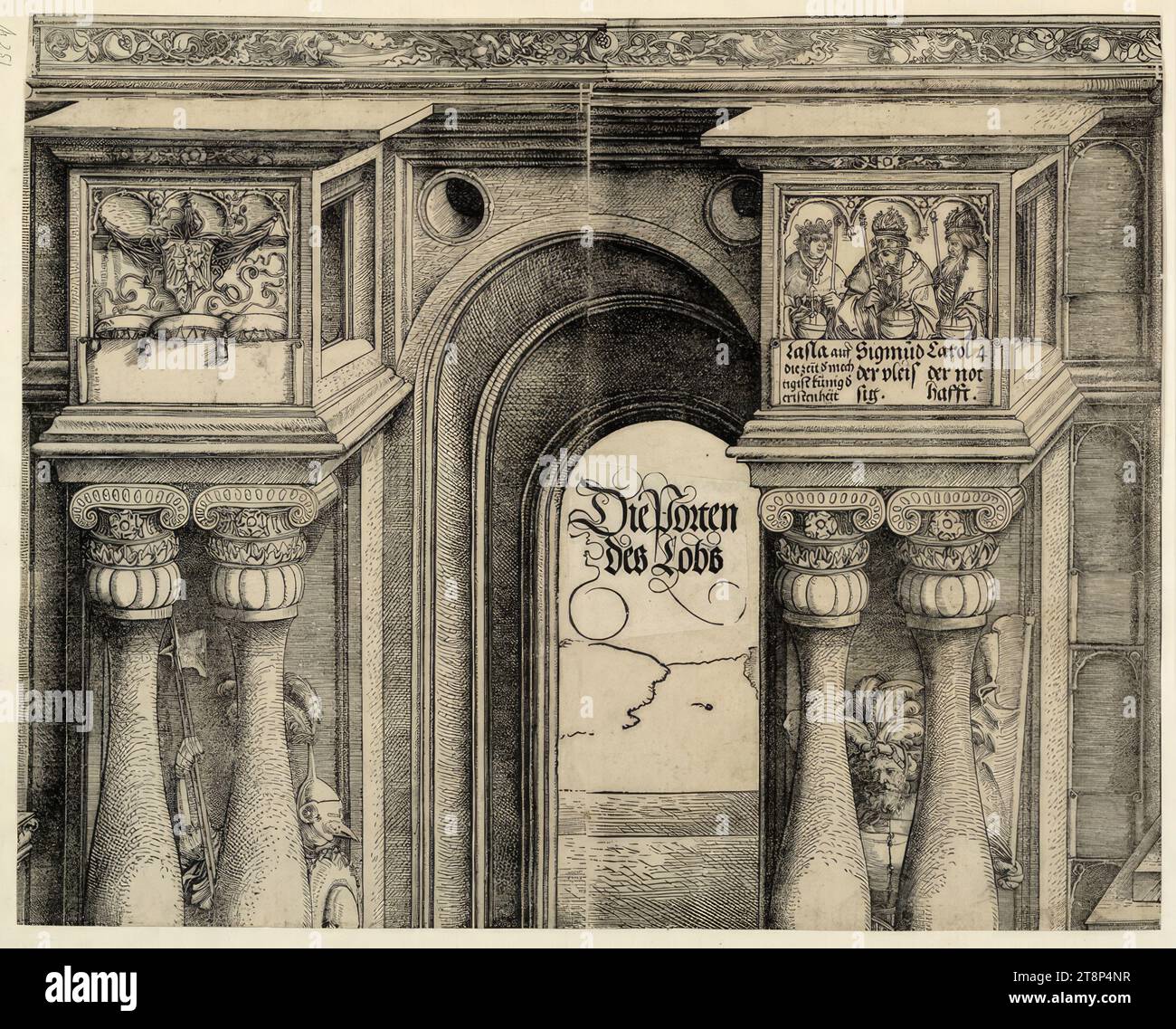 Porta d'onore dell'imperatore Massimiliano i, portale laterale sinistro, C 1, porta d'onore dell'imperatore Massimiliano i, 1515, stampa, taglio su legno Foto Stock