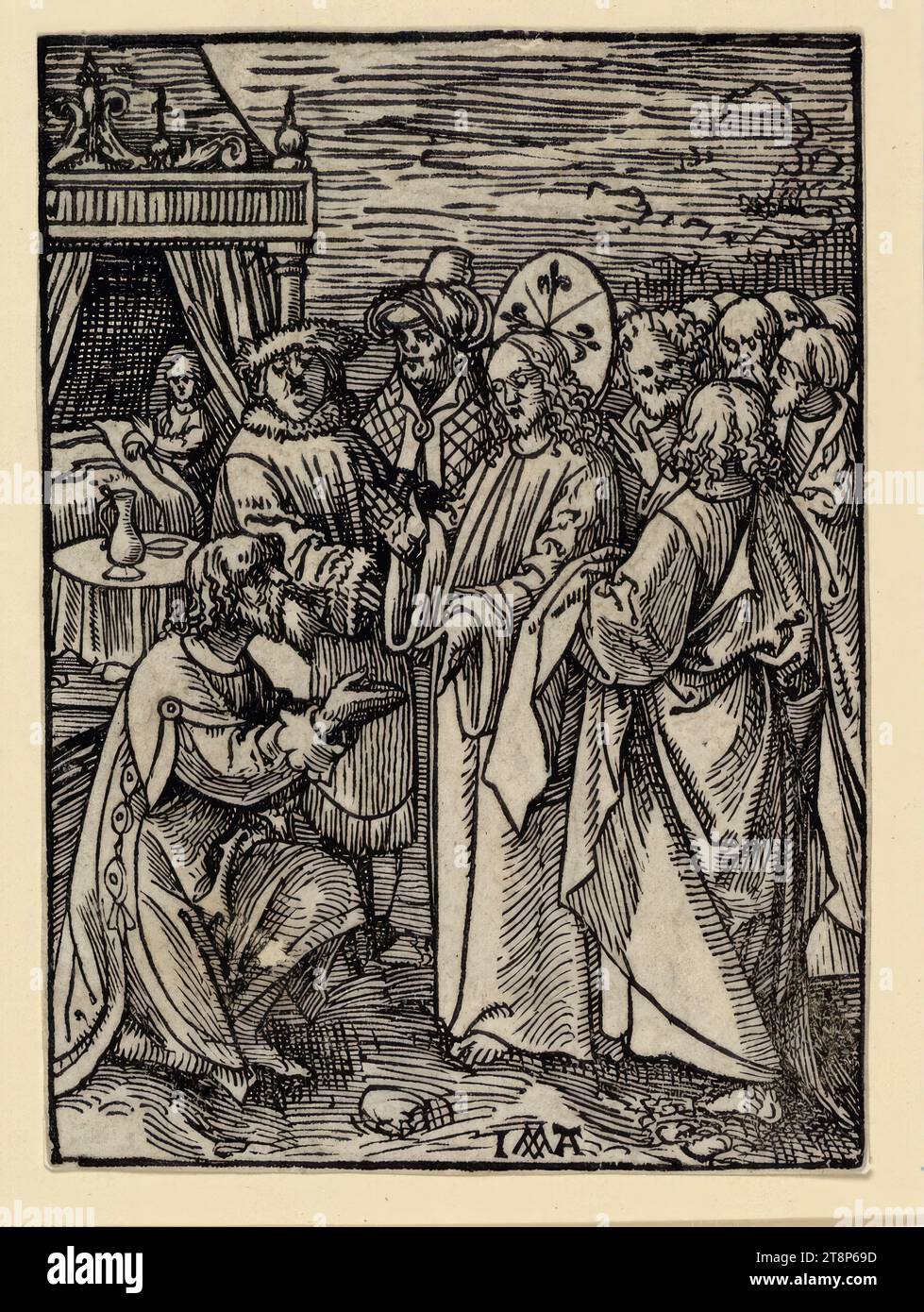 Cristo e il centurione di Cafarnao, la passione silenziosa (la passione di Piazza piccola), Jacob Cornelisz van Oostsanen (Oostsanen 1470 - 1533 Amsterdam), 1520-1523, stampa, taglio su legno, foglio: 11,1 x 8 cm Foto Stock