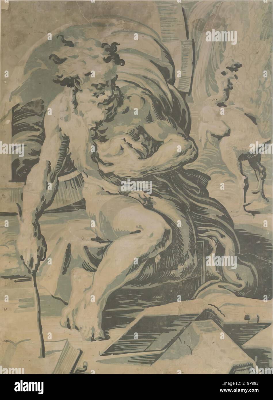 Diogene, Ugo da Carpi (Carpi nei pressi di Ferrara c. 1480 - 1532 Roma), c. 1527, stampaggio, clair oscur Woodcut da quattro tavole Foto Stock