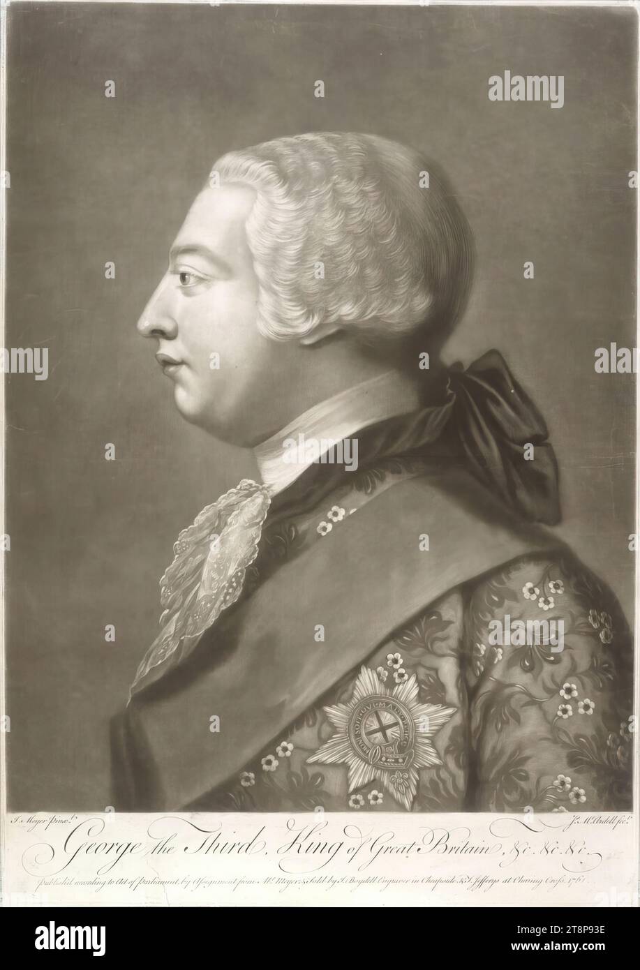 Re Giorgio III d'Inghilterra, James McArdell (British, 1728/29-1765), 1761, Stampa, mezzotinta, foglio: 50,7 x 35,7 cm Foto Stock