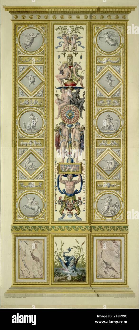 Logge di Raffaello in Vaticano: Pilastro X. B, esterno (drago), 1776, stampa, incisione in rame colorato, foglio: 106,4 x 48 cm, l.o. '#10 Foto Stock
