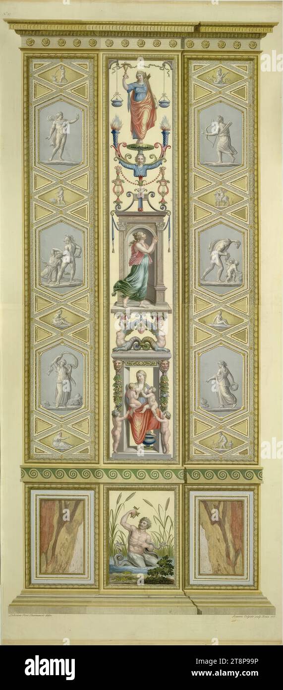Logge di Raffaello in Vaticano: Pilastro, 1776, stampa, incisione in rame colorato, foglio: 107,8 x 47,5 cm, l.o. 'n. 11 Foto Stock