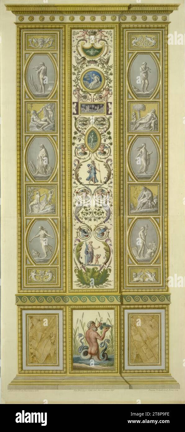 Logge di Raffaello in Vaticano: Pilastro V. B, esterno (dio del fiume), 1774, stampa, incisione in rame colorato, foglio: 105,3 x 50,5 cm, l.o. 'N°2 Foto Stock