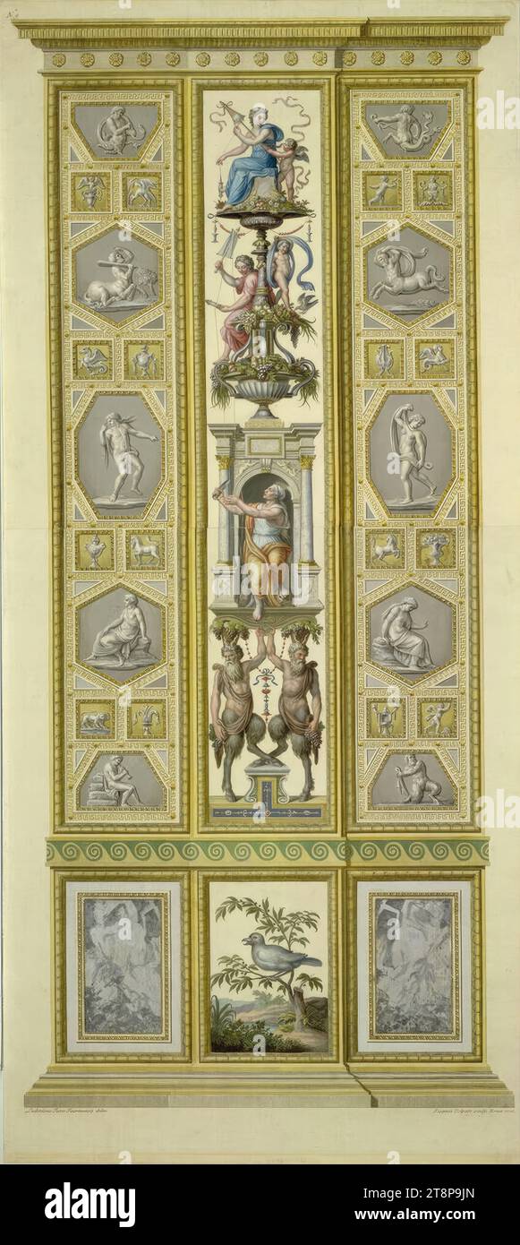 Logge di Raffaello in Vaticano: Pilastro, 1776, stampa, incisione in rame colorato, foglio: 106,4 x 48 cm, l.o. 'N°9 Foto Stock