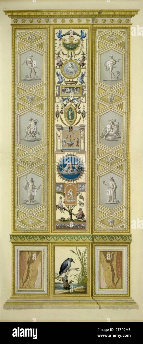 Logge di Raffaello in Vaticano: Pilastro VIII B, esterno (kingfisher), 1775, stampa, incisione in rame colorato, foglio: 107,8 x 47,8 cm, l.o. 'N°5 Foto Stock