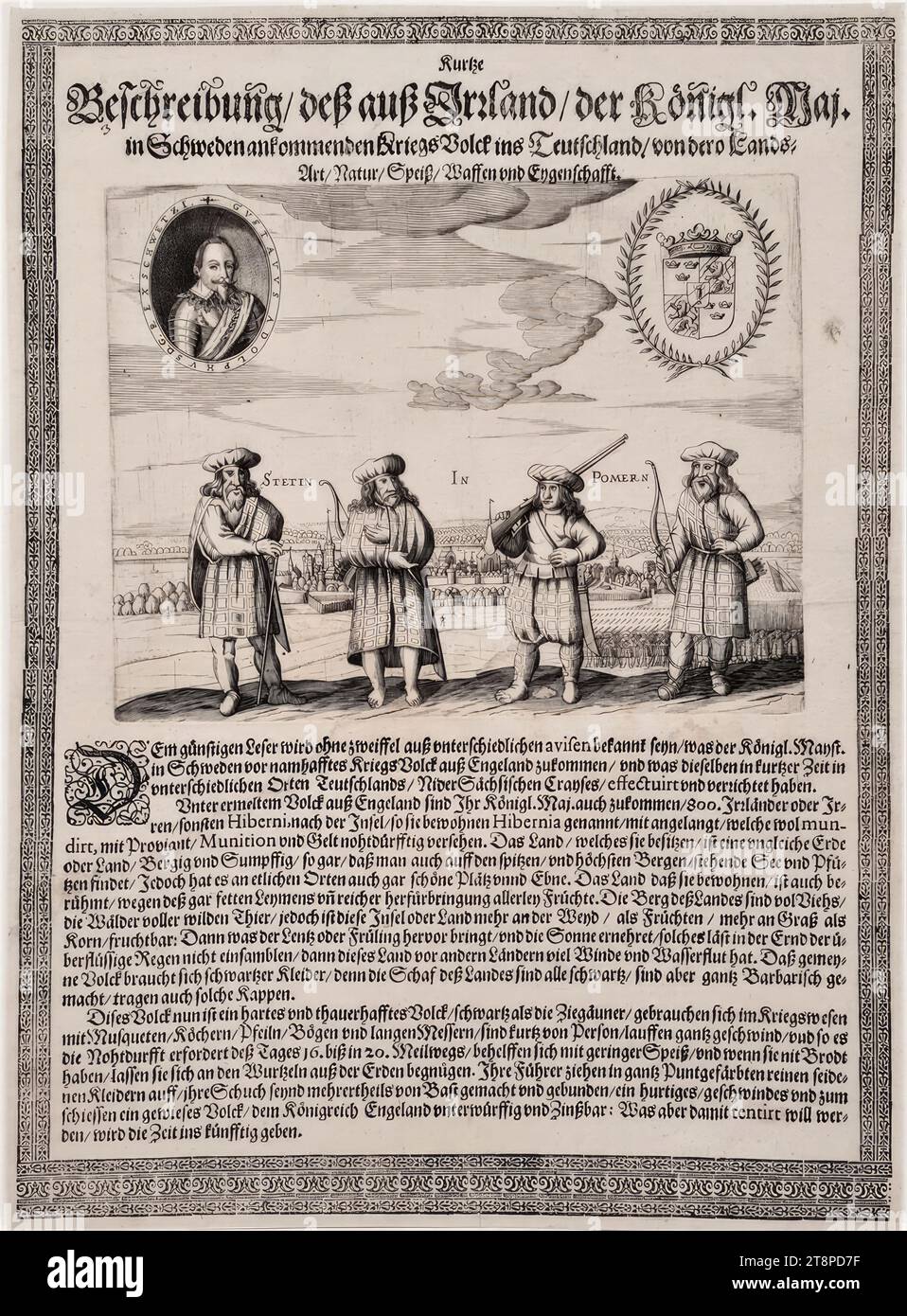 Mercenari irlandesi nell'esercito del re Gustavo II Adolfo di Svezia, anonimo, c. 1632, stampa, incisione e stampa tipo su carta, foglio: 36 x 25,7 cm Foto Stock