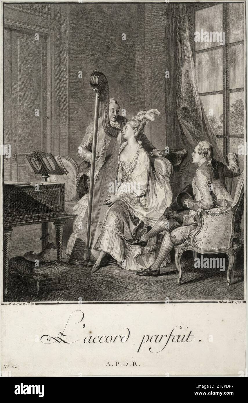 L'Accord parfait/Der vollkommene Zusammenklang, Suite di stampe da servire nella storia dei costumi e costumi francesi nel XVIII secolo, Parigi 1776, 1783, Isidore Stanislas Henri Helman (Lille 1743 - 1809 Parigi ), 1777, Druckgraphik, Kupferstich, Blatt: CA. 27x22 cm Foto Stock