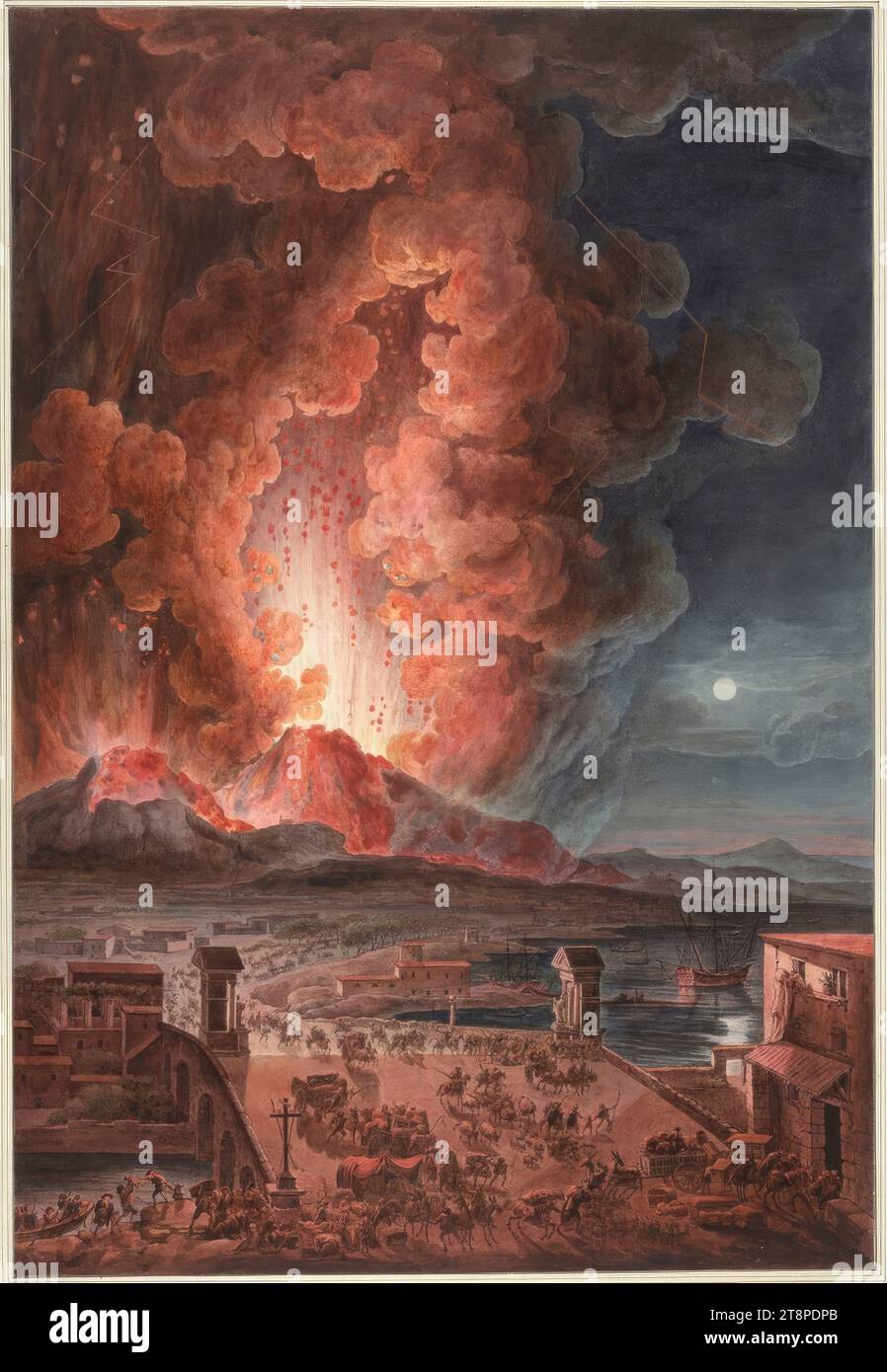 Il Vesuvio eruttò l'8 agosto 1779, Francesco Piranesi (Italia, 1759 - 1810), intorno al 1784, stampa, incisione contorni, colorata, foglio: 70 cm x 47,5 cm Foto Stock