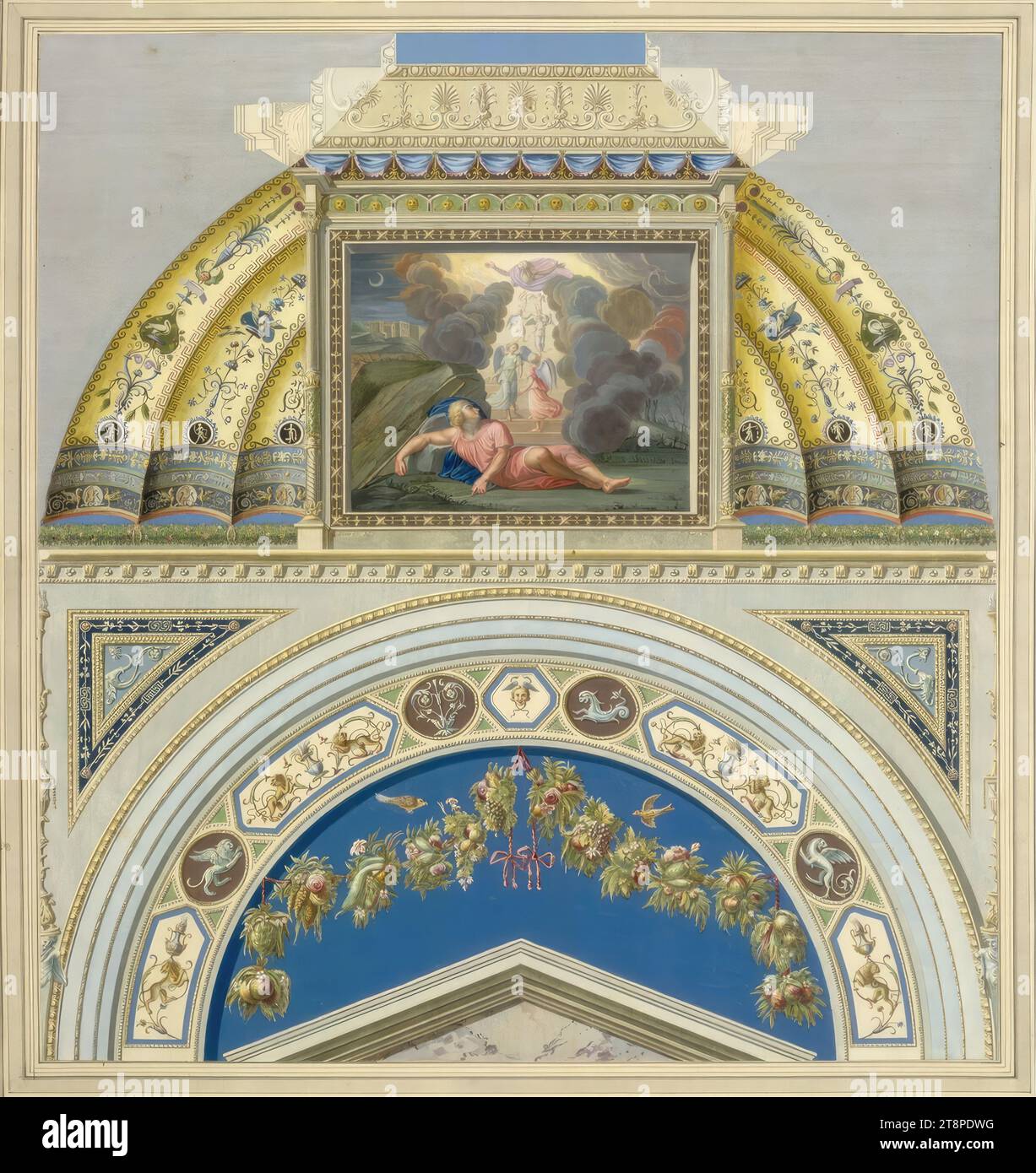 Le logge di Raffaello in Vaticano: Serie II/6, logge di Raffaello in Vaticano ('seconda parte delle Logge di Rafaele nel Vaticano'), 1776, stampa, incisione su copperplate, incisione colorata Foto Stock