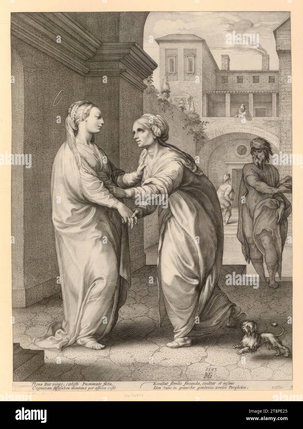 La Visitazione, Marienleben, Hendrick Goltzius, 1593, stampa, incisione in rame Foto Stock