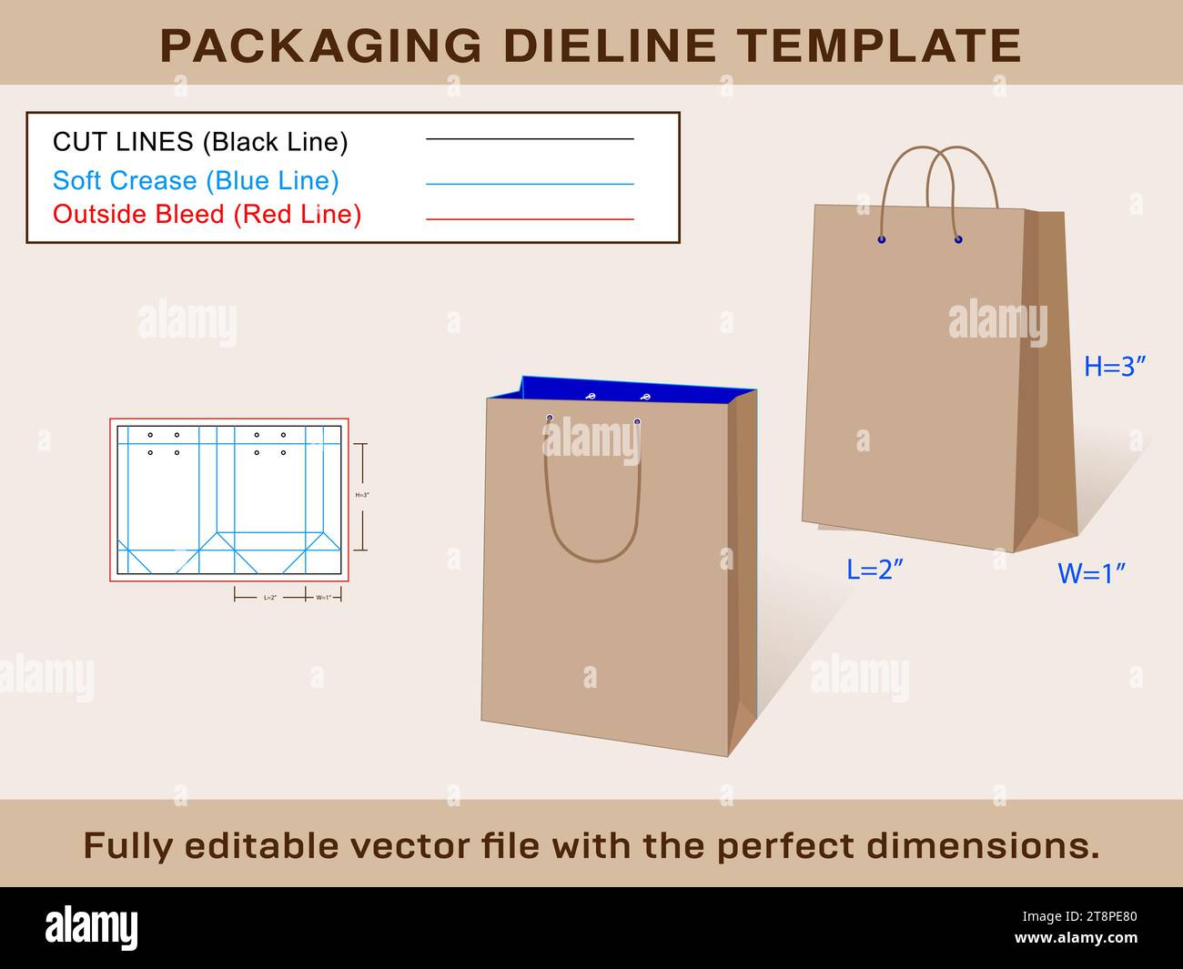 Borsa regalo Mini Tote con manici Die line Template Editable Vector file Illustrazione Vettoriale