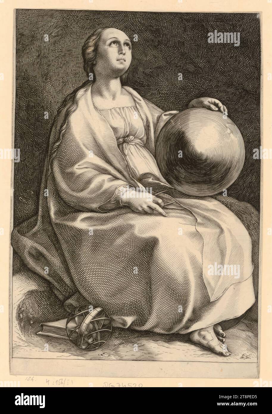 Urania, le nove Muse, Hendrick Goltzius, Hendrick Goltzius (Bracht vicino a Venlo 1558 - 1617 Haarlem), c. 1592, stampa, incisione in rame Foto Stock