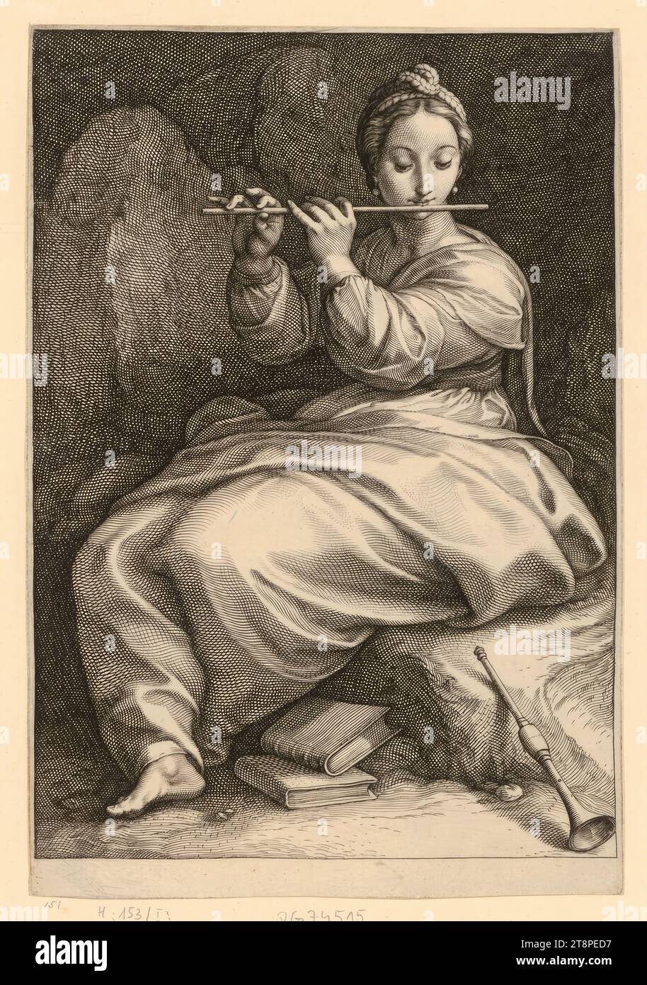 Euterpe, le nove Muse, Hendrick Goltzius, Hendrick Goltzius (Bracht vicino a Venlo 1558 - 1617 Haarlem), c. 1592, stampa, incisione in rame Foto Stock