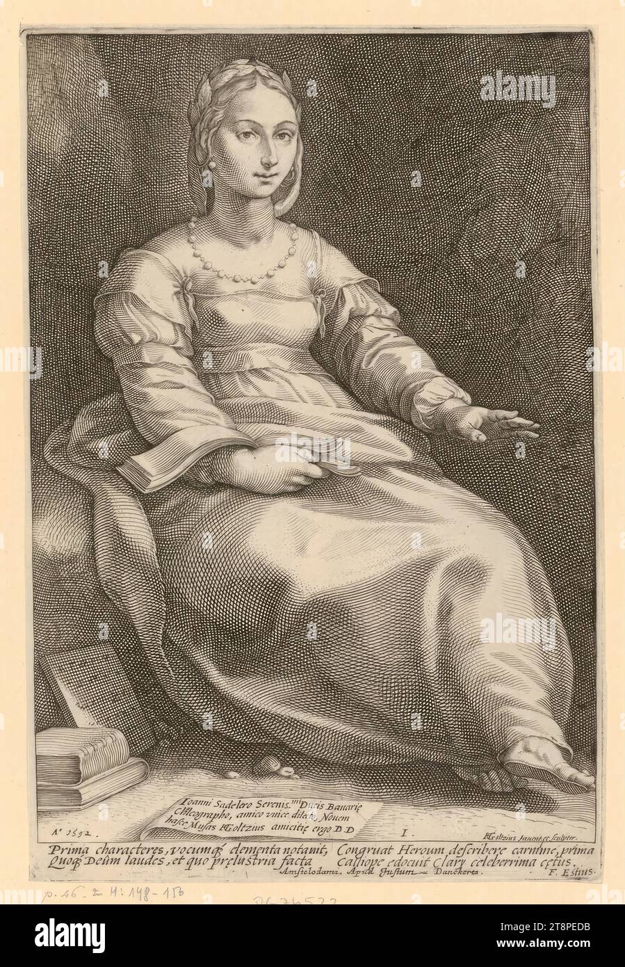 Calliope, le nove Muse, Hendrick Goltzius, 1592, stampa, incisione Foto Stock