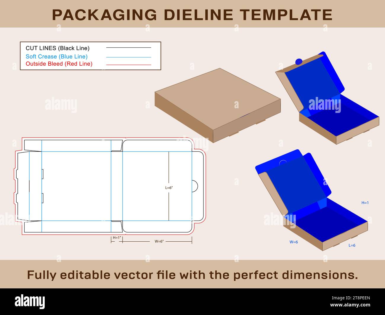 Pizza Box, Gift Box, Storage Box, Die line Template Editable Vector file Illustrazione Vettoriale