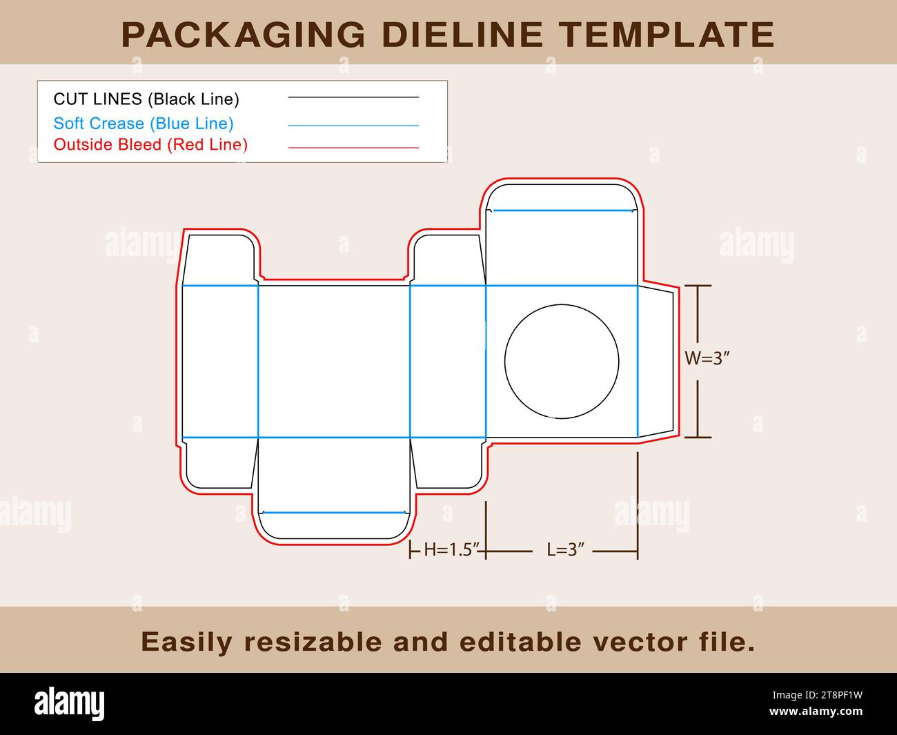 Assortimento di saponi, scatola di visualizzazione con finestra rotonda, file vettoriale modificabile modello linea stampo. Illustrazione Vettoriale