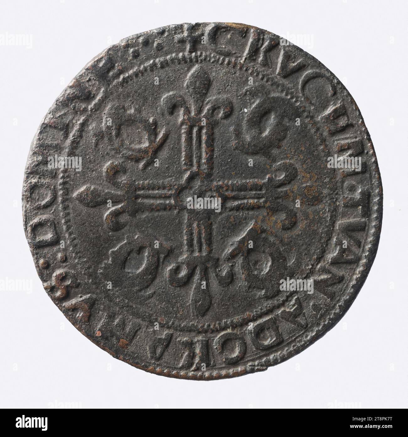 Gettone con lo stemma di Madeleine d'Albret, contessa di Nevers e Dreux (?), XV-XVI secolo, Numismatic, Token (numismatico), Bronzo, dimensioni - pezzo: diametro: 2,7 cm, peso (tipo formato): 3,96 g. Foto Stock