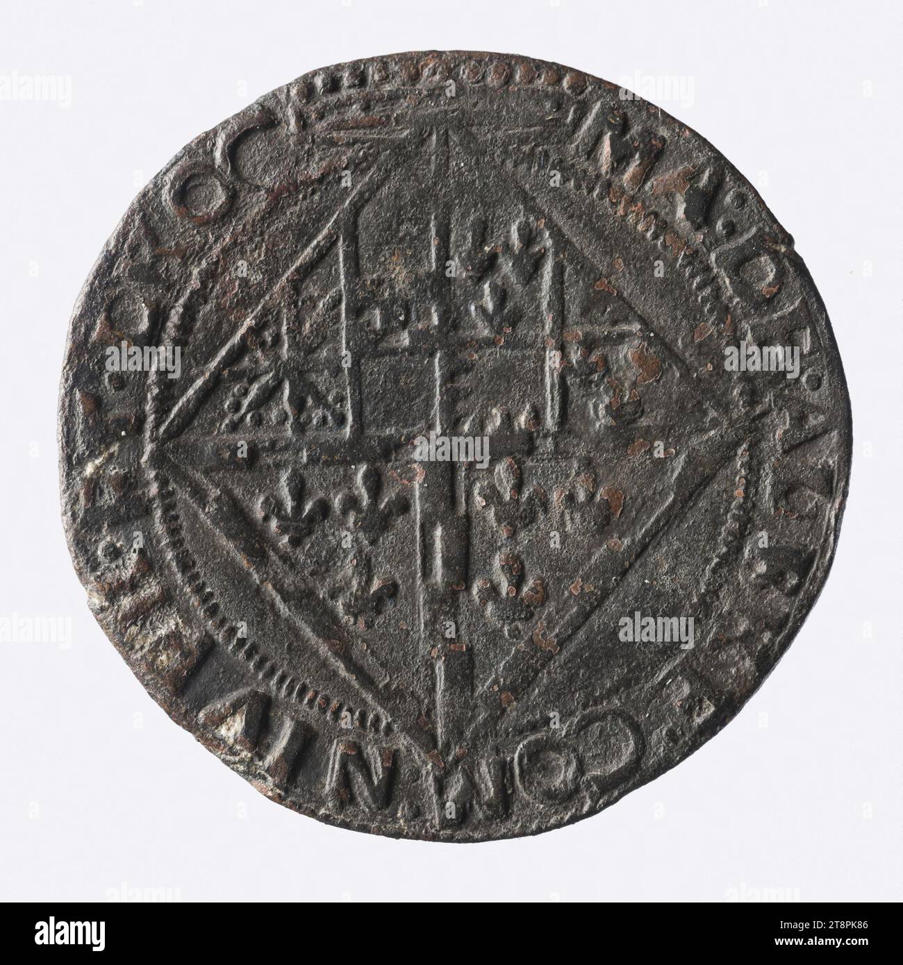 Gettone con lo stemma di Madeleine d'Albret, contessa di Nevers e Dreux (?), XV-XVI secolo, Numismatic, Token (numismatico), Bronzo, dimensioni - pezzo: diametro: 2,7 cm, peso (dimensione tipo): 3,96 g. Foto Stock