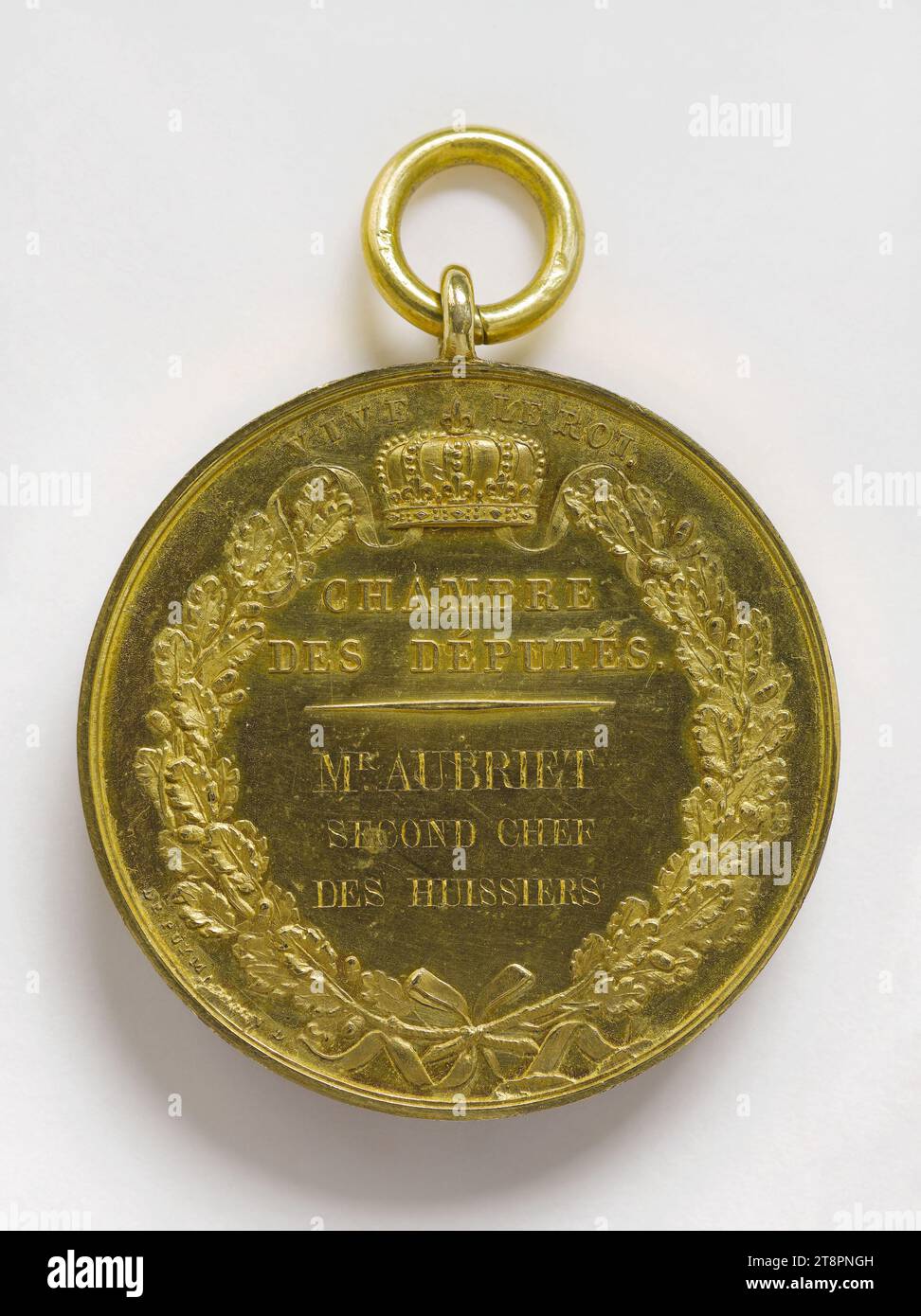 Medaglia d'ufficio di Marie-Antoine Aubriet, secondo usciere capo della camera dei deputati, circa 1814, Andrieu, Bertrand o Jean-Bertrand, incisore di medaglie, nel 1814, Numismatic, Medal Foto Stock