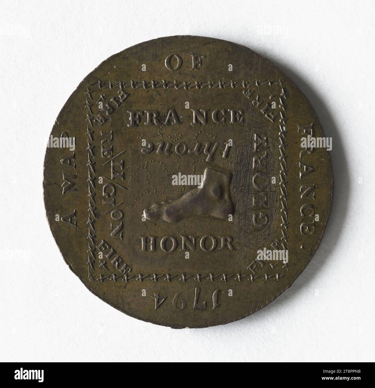 Mappa di Francia, 1794, Anonimo, Medal Engraver, Array, numismatico, moneta, rame, dimensioni - pezzo: diametro: 2,9 cm, peso (dimensione tipo): 9,22 g. Foto Stock