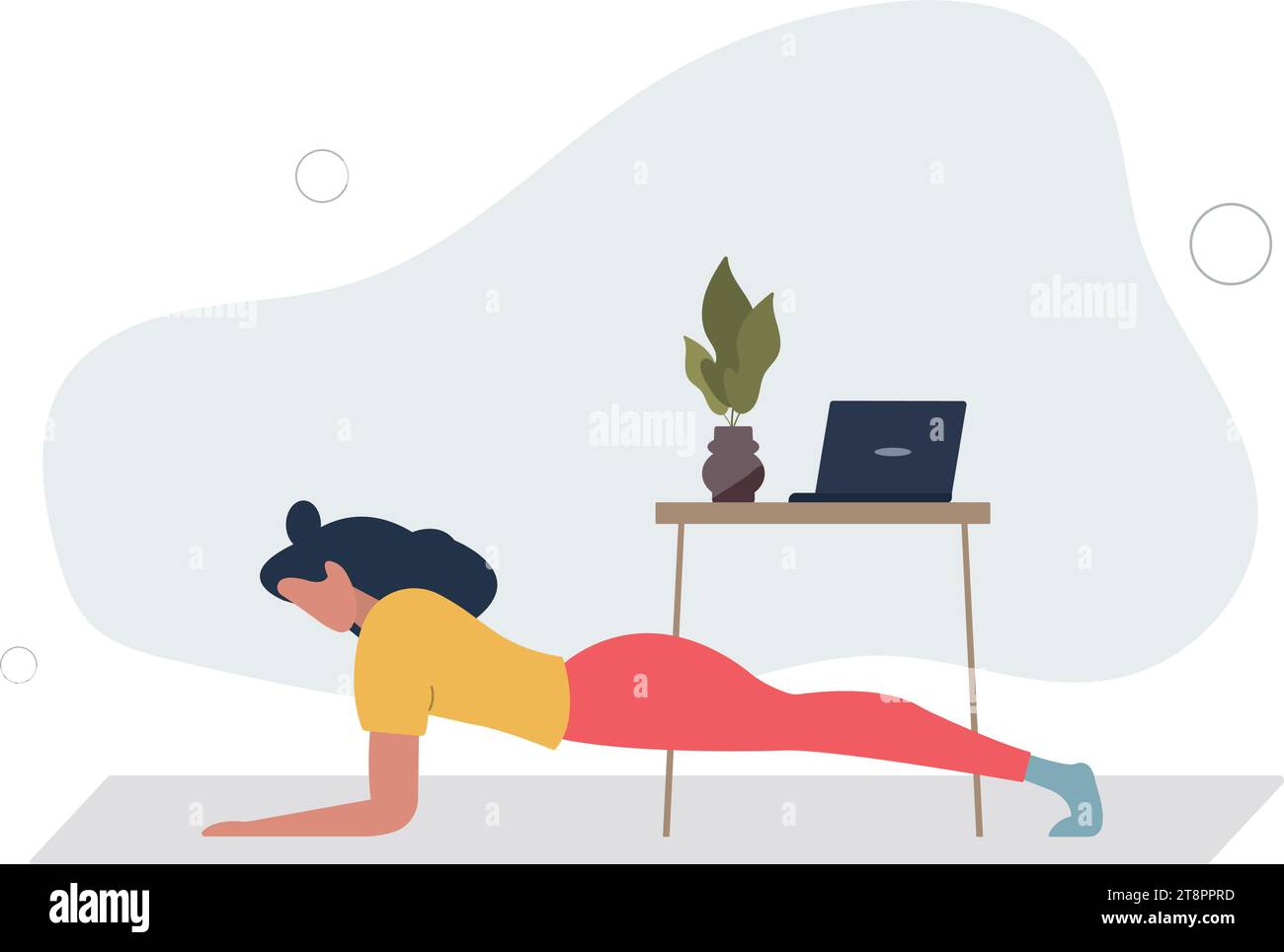 Giovane donna che pratica esercizi yoga a casa. Illustrazione del vettore Plankflat dell'avambraccio. Illustrazione Vettoriale