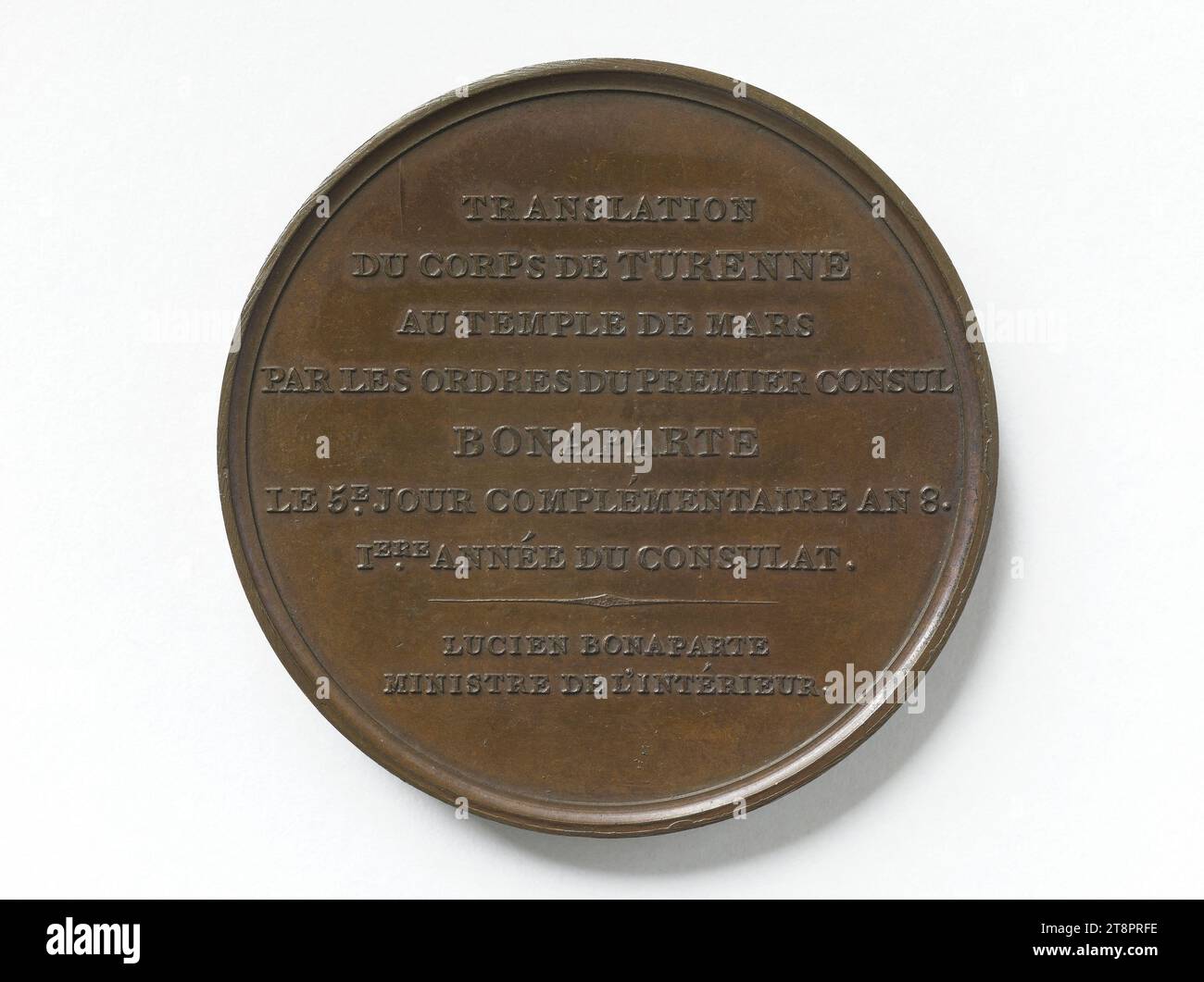 Traduzione dei resti di Turenne agli Invalides, quinto giorno supplementare dell'anno VIII (22 settembre 1800), Auguste, Henri, incisore in medaglie, circa 1800, Numismatico, Medaglia, dimensioni - lavoro: diametro: 5 cm, peso (tipo dimensione): 11,05 g. Foto Stock