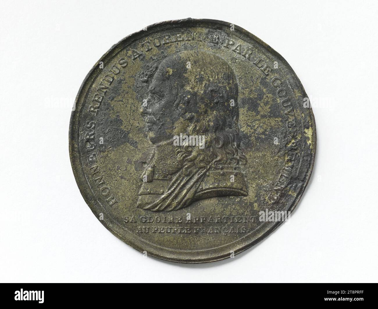 Traduzione dei resti di Turenne agli Invalides, quinto giorno supplementare dell'anno VIII (22 settembre 1800), Auguste, Henri, incisore in medaglie, circa 1800, Numismatico, Medaglia, dimensioni - lavoro: diametro: 5 cm, peso (tipo dimensione): 11,05 g. Foto Stock