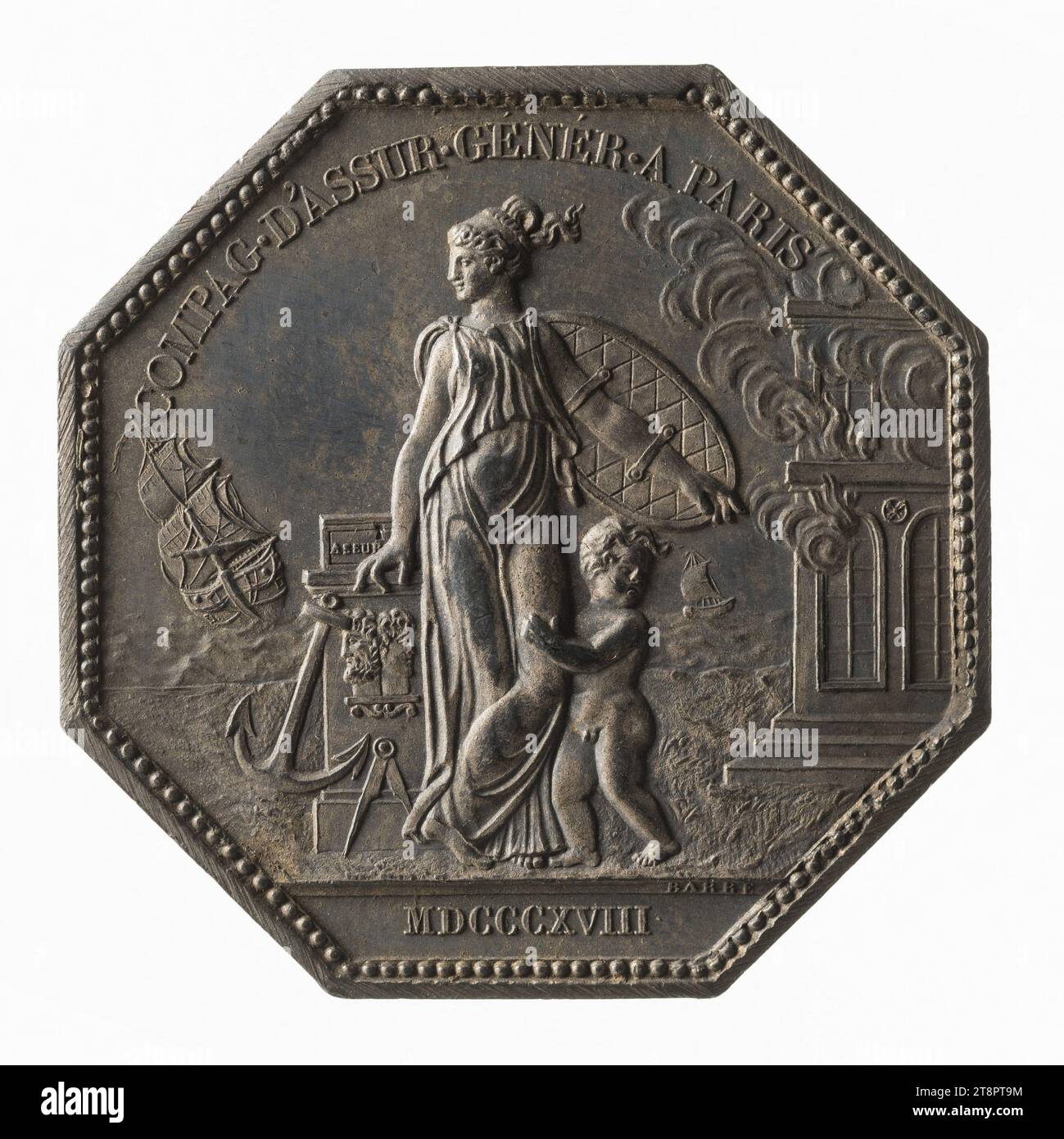 Compagnie d'Assurances générales a Paris, 1818, Barré, Albert-Désiré, Medal Engraver, nel 1818, Numismatic, Token (numismatico), Argento, dimensioni - lavoro: diametro: 3,6 cm, peso (tipo dimensione): 20,94 g. Foto Stock