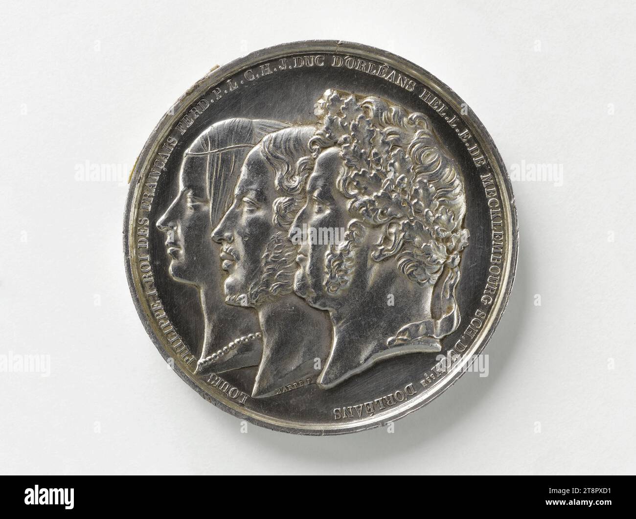 Celebrazione celebrata dalla guardia nazionale in occasione del matrimonio del duca d'Orleans con la principessa Hélene di Mecklembourg-Schwerin, 22 giugno 1837, barre, Jacques-Jean, incisore in medaglie, nel 1837, Numismatico, Medaglia, dimensioni - lavorato: diametro: 4,2 cm, peso (tipo dimensione): 38,02 g. Foto Stock