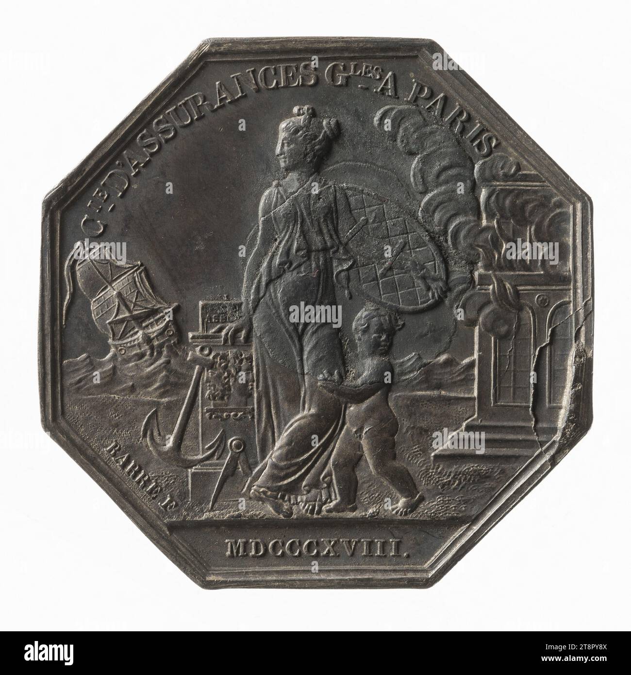 Compagnie d'Assurances générales a Paris, 1818, barre, Jean-Auguste, Medal Engraver, nel 1818, Numismatic, Token (numismatico), Argento, dimensioni - lavoro: diametro: 3,6 cm, peso (tipo dimensione): 12,98 g. Foto Stock