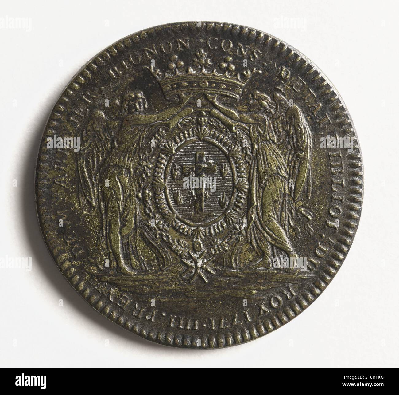 Provost Armand-Jérôme Bignon, 1771, nel 1771, Numismatic, Token (numismatico), rame, Gilt = doratura, dimensioni - pezzo: diametro: 3,3 cm, peso (dimensione tipo): 12,25 g. Foto Stock