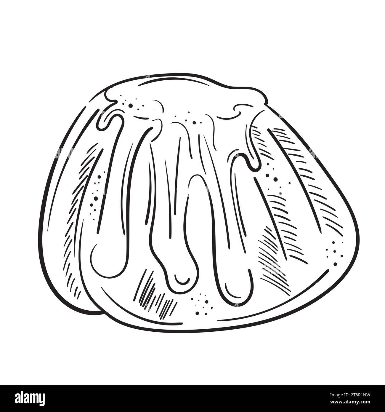 Disegnare l'illustrazione del doodle Rum Baba. Bundt cake con glassa di zucchero. Dolci dolci disegnati a mano isolati su uno sfondo bianco. Per i menu, volantini Illustrazione Vettoriale