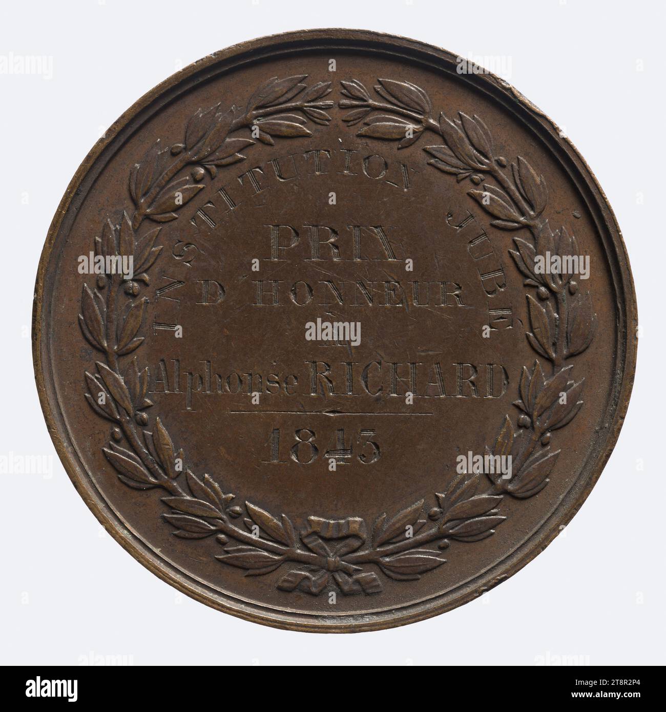 Premio d'onore dell'istituzione Jubé, 1845, nel 1845, Numismatic, Token (numismatico), rame, inciso = inciso, dimensioni - pezzo: diametro: 3,8 cm, peso (dimensione tipo): 19,77 g. Foto Stock