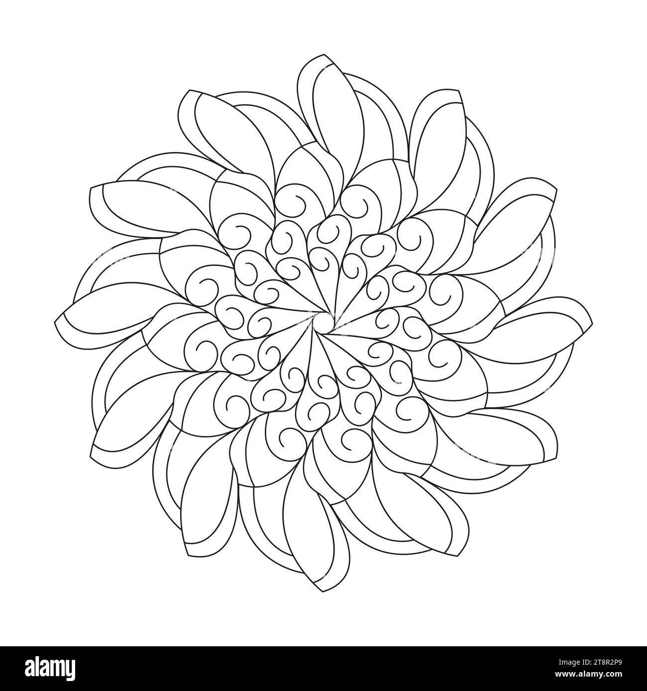 Variazioni vivaci pagina del libro da colorare Mandala per l'interno del libro KDP. Petali pacifici, capacità di rilassarsi, esperienze cerebrali, paradiso armonioso, pace Illustrazione Vettoriale